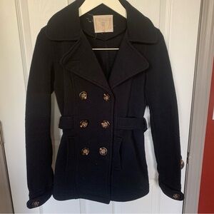 Ci Sono Black Double-Breasted Peacoat with Tortoiseshell Buttons